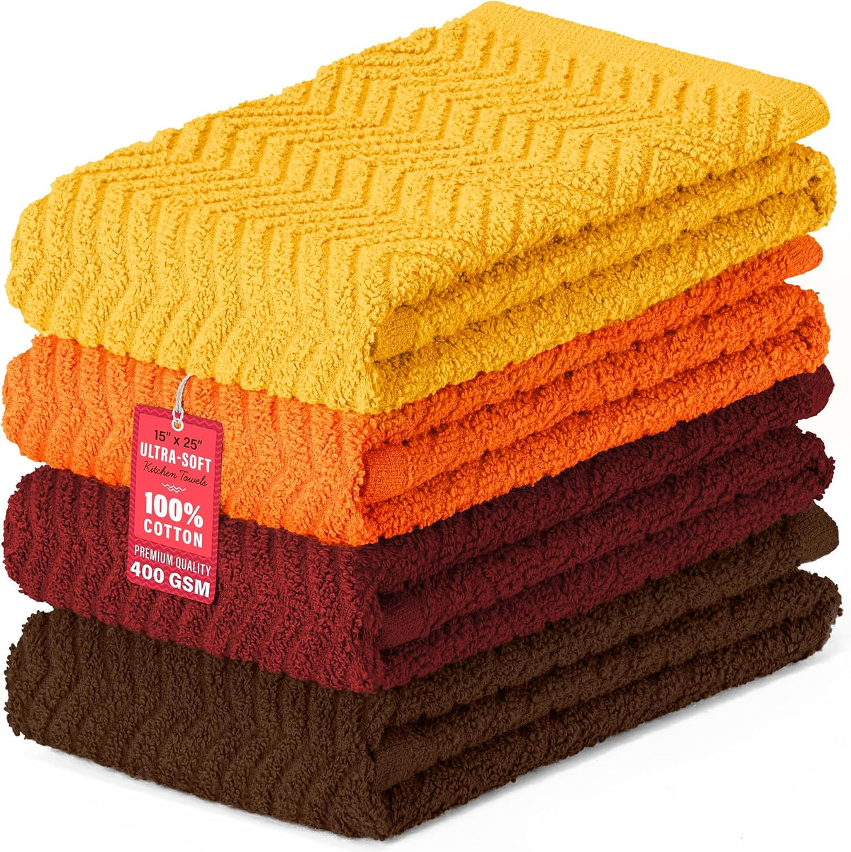 100% Cotton Kitchen Towels 15x25 in, Rustic Set (Pack of 4)