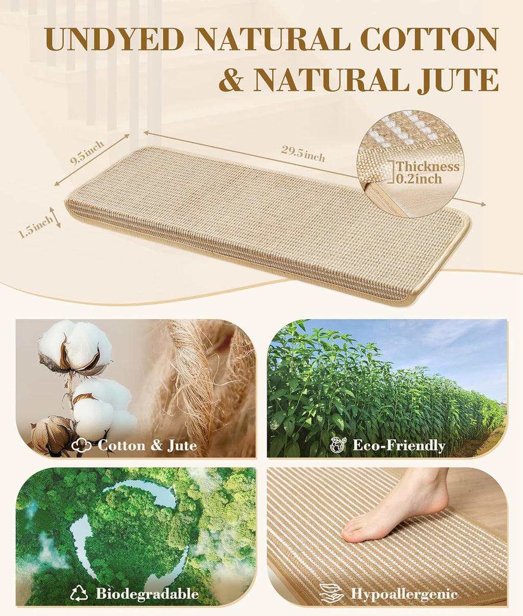 Bullnose Stair Treads for Wooden Steps: 14 Pack Bullnose Stair Carpet Treads Washable Non Slip Peel and Stick Carpet
