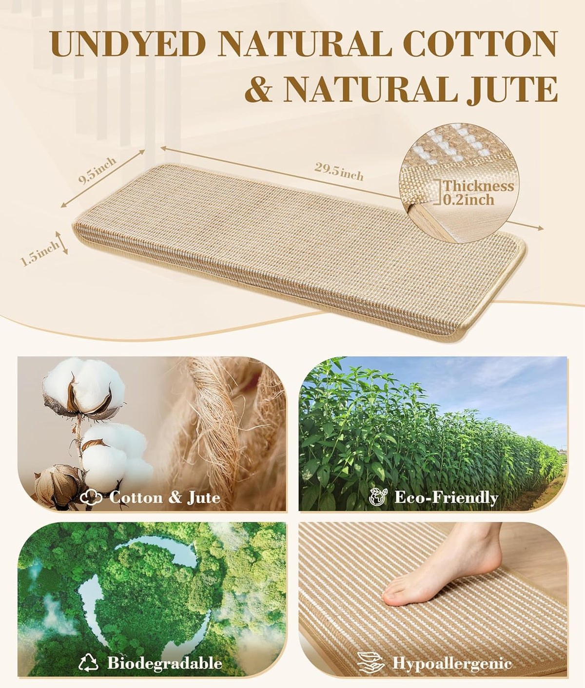 Bullnose Stair Treads for Wooden Steps: 14 Pack Bullnose Stair Carpet Treads Washable Non Slip Peel and Stick Carpet