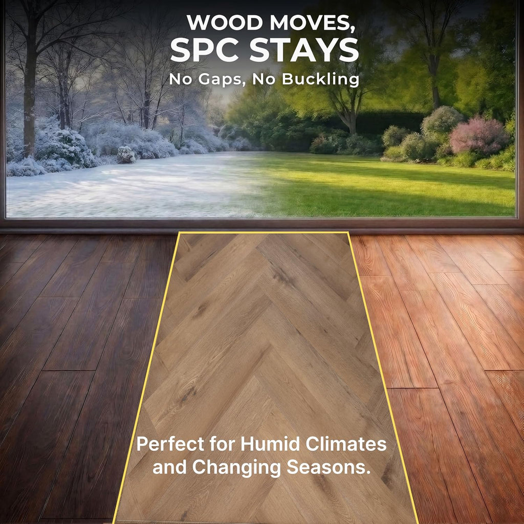 SPC Vinyl Planks Sample Pack, 2 Planks, Click-Lock Water-Resistant Herringbone Flooring, Harpo Oak