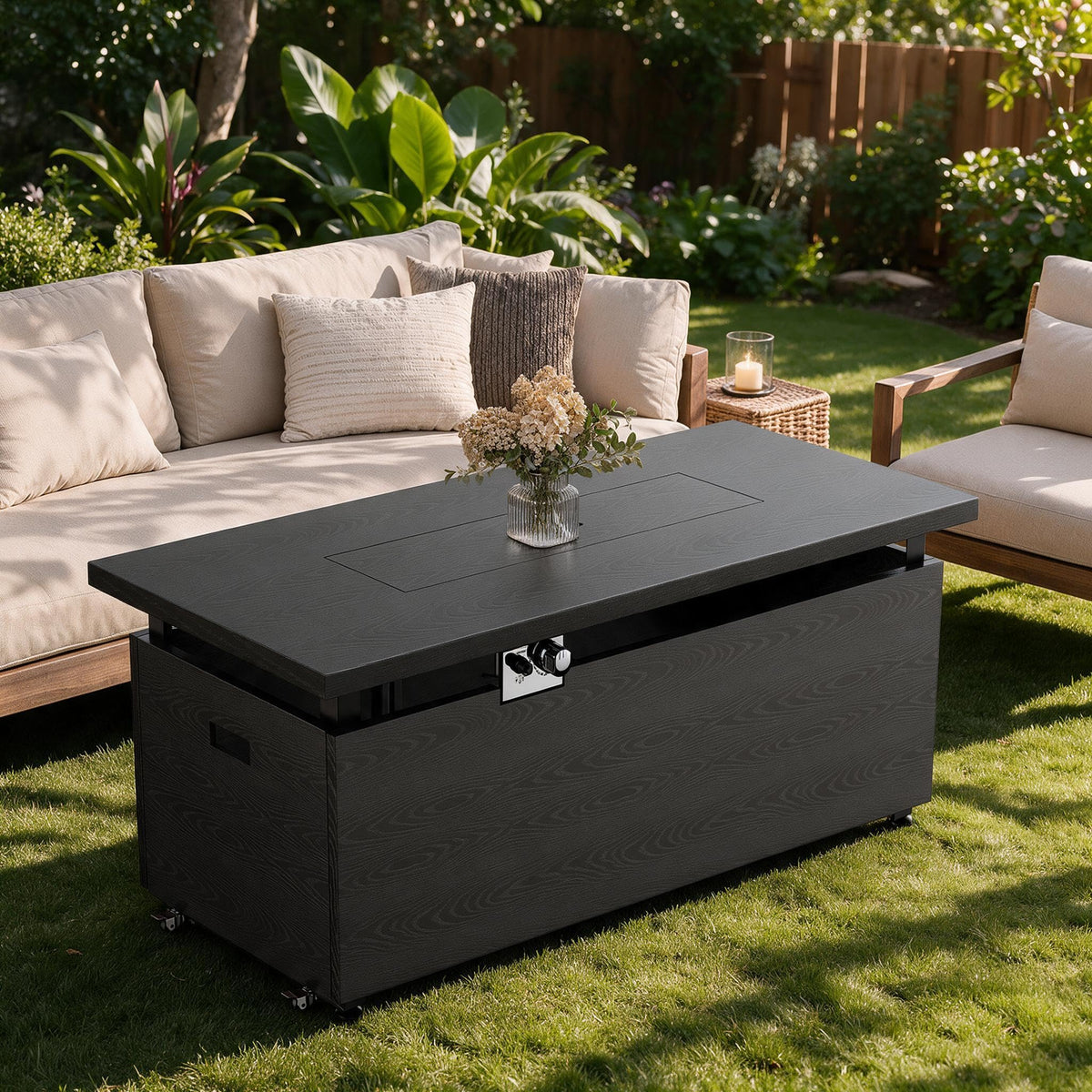 51" 4-in-1 Propane Fire Pit Table, 60000 BTU with Glass Wind Guard