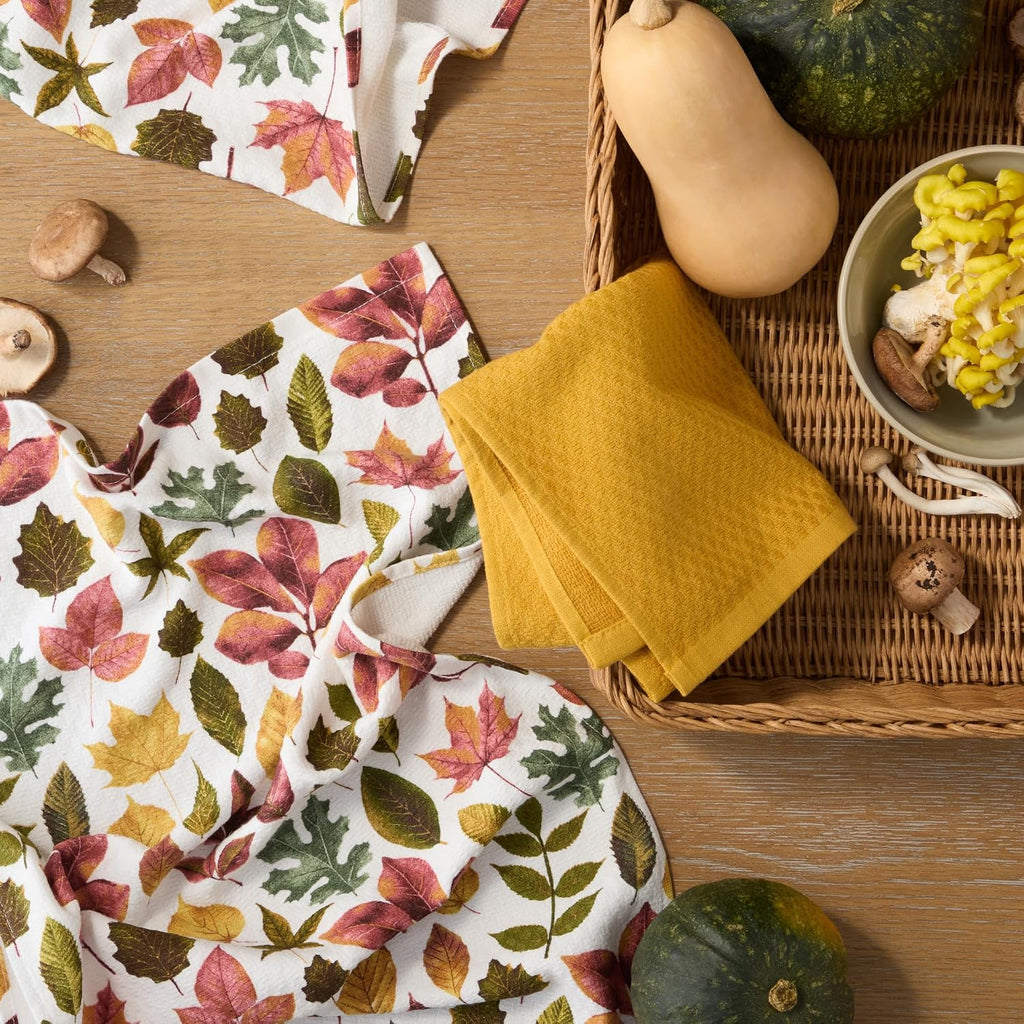 Autumn Harvest Falling Leaves Kitchen Towel 3-Pack Set