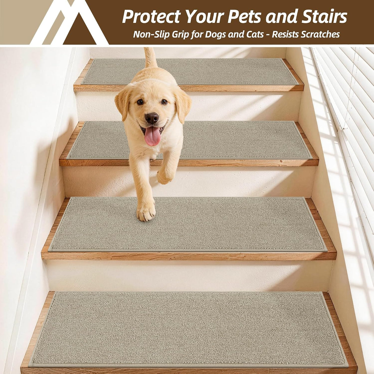 Bullnose Carpet Stair Treads Stair Protectors 11"x30",4Pc,Beige