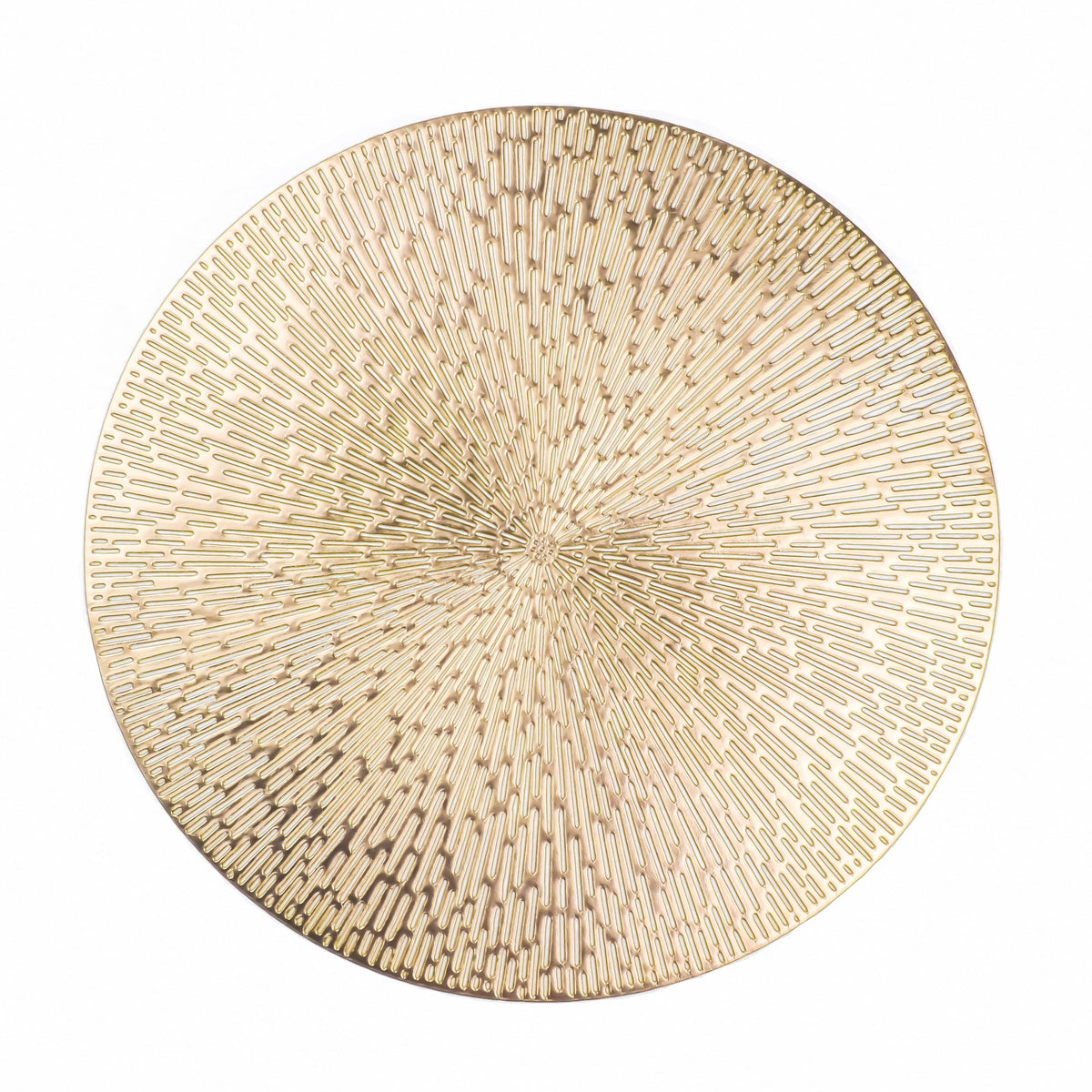 Gold Round Placemats Set of 4, Golden Vinyl Metallic Hollow 15 Inch Place mats, Washable Easy Clean Wipeable Non Slip