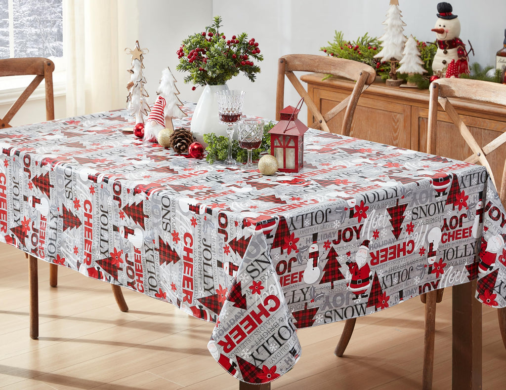 Christmas Joy & Cheer 52 x 70 Inch Rectangle Vinyl Tablecloth