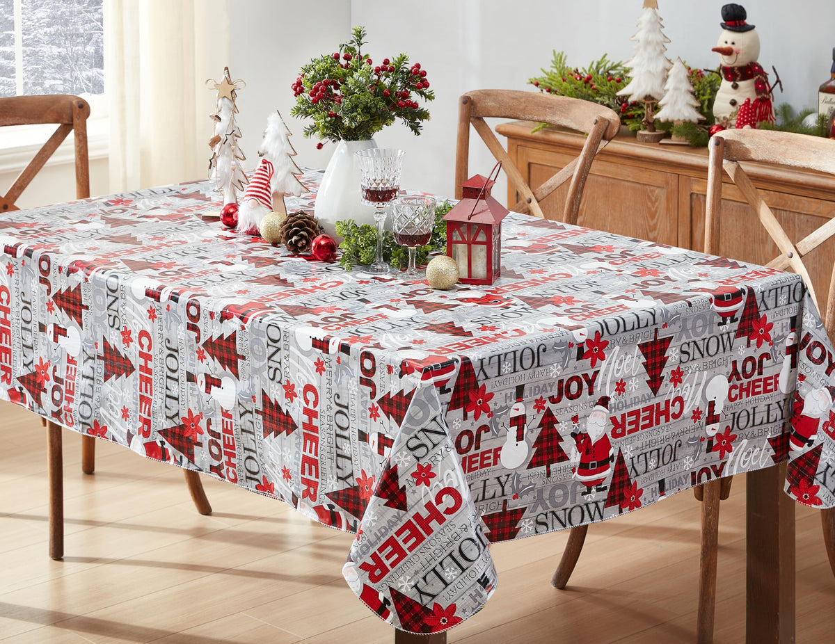 Christmas Joy & Cheer 52 x 70 Inch Rectangle Vinyl Tablecloth
