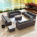 15 Piece Outdoor Wicker Patio Furniture Set with Fire Pit Table
