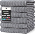 380 GSM Cotton Premium Kitchen Towels 6 Pack, 18"x 28", Grey | Flat and Terry Dish Towels, Highly Absorbent Tea Towel
