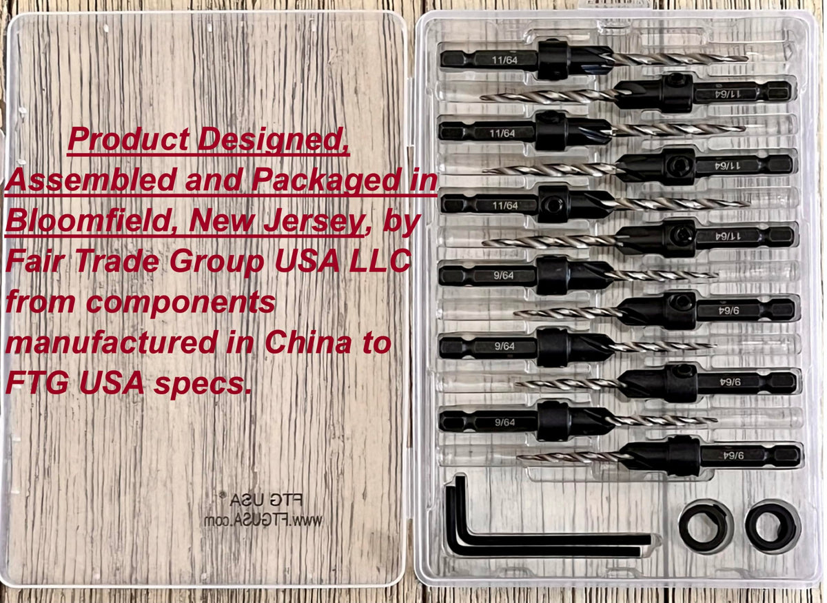 FTG USA 6 Pc #6 (9/64") 6 Pc #8 (11/64") Tapered Countersink Drill Bit Set