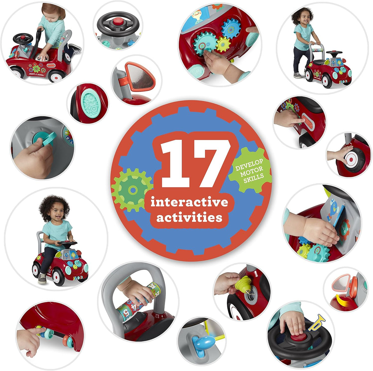 Busy Buggy, for Toddlers 1-3, 3-in-1 Push Walker Ride On Car with 17 Sensory Activities, Anti-Tip Feature, Under-Seat