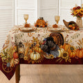 Thanksgiving Tablecloth 60x84 Inch, Vintage Turkey Pumpkin Sunflower Rectangular Table Cover, Fall Harvest Border
