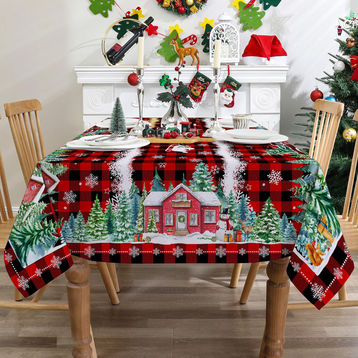 Christmas Tablecloth 60x84 Inches for Rectangle Tables - Red Buffalo Plaid Christmas Decor for Table - Water