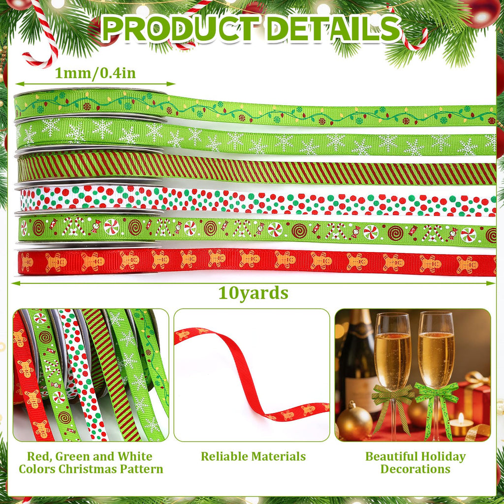 6 Rolls 60 Yards Christmas Ribbon, Holiday Gift Wrapping Ribbons