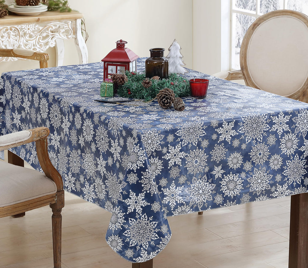 Christmas Navy Snowflake 52 x 70 Rectangle Vinyl Tablecloth