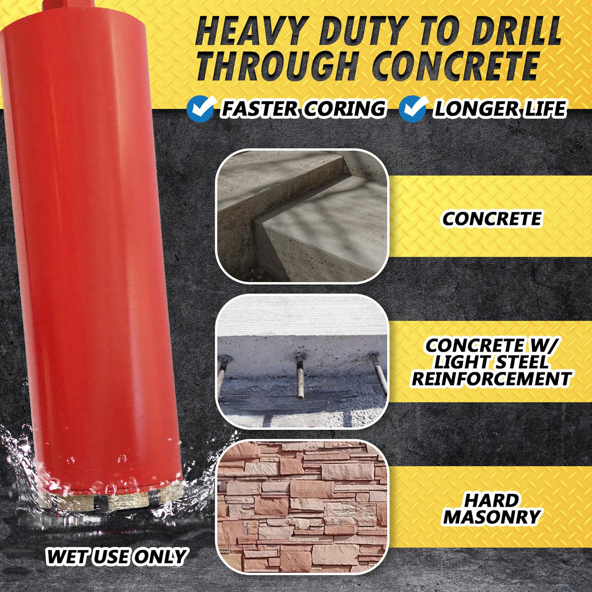 3-1/2" Wet Diamond Core Bit for Concrete & Masonry, 1-1/4"-7 Arbor