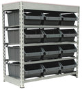 Bin Rack Boltless Steel Storage System Organizer w/ 12 Plastic Bins in 4 tiers