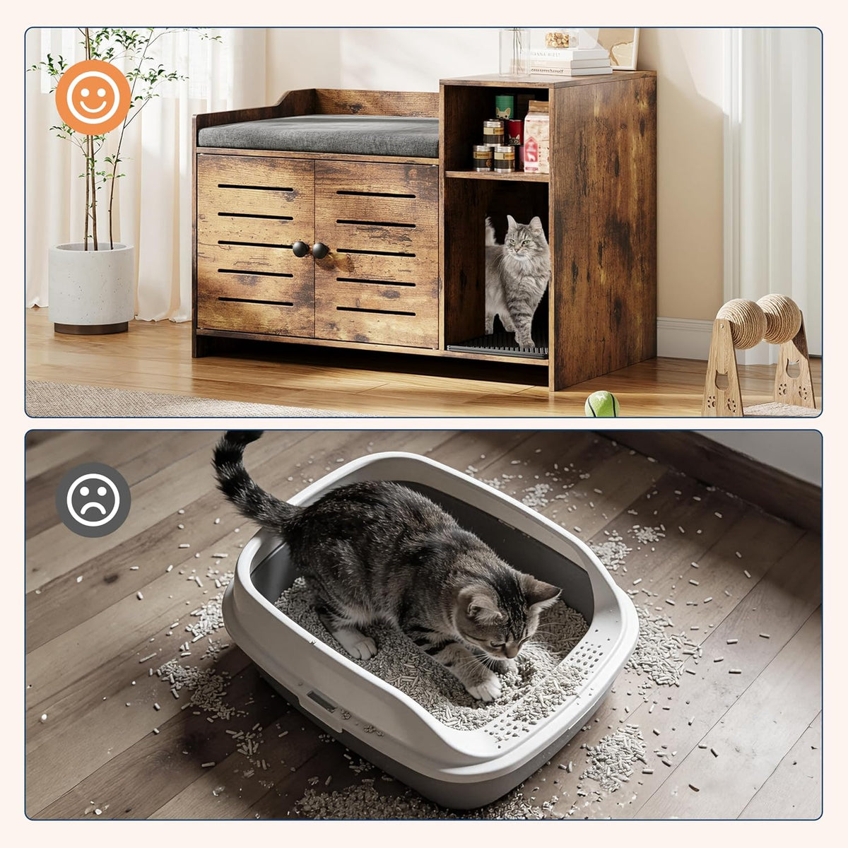 Cat Litter Box Enclosure, Hidden Litter Box Cabinet Furniture with Scratch Pad, Farmhouse Indoor Cats House with