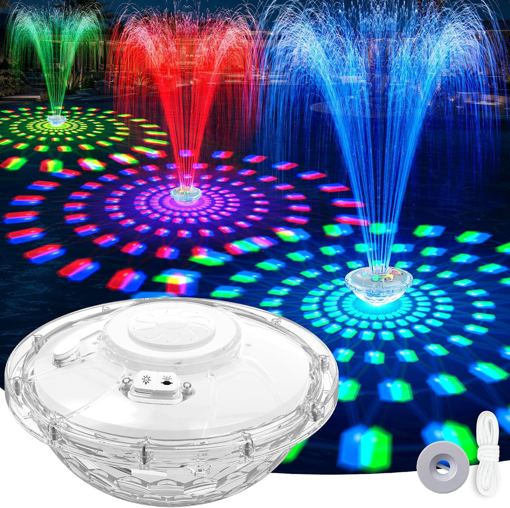 Pool Fountain with Light,Upgraded Rechargeable Floating Pool Fountain Pumps | 8000mAh Battery,6 Light Modes,2 Spray