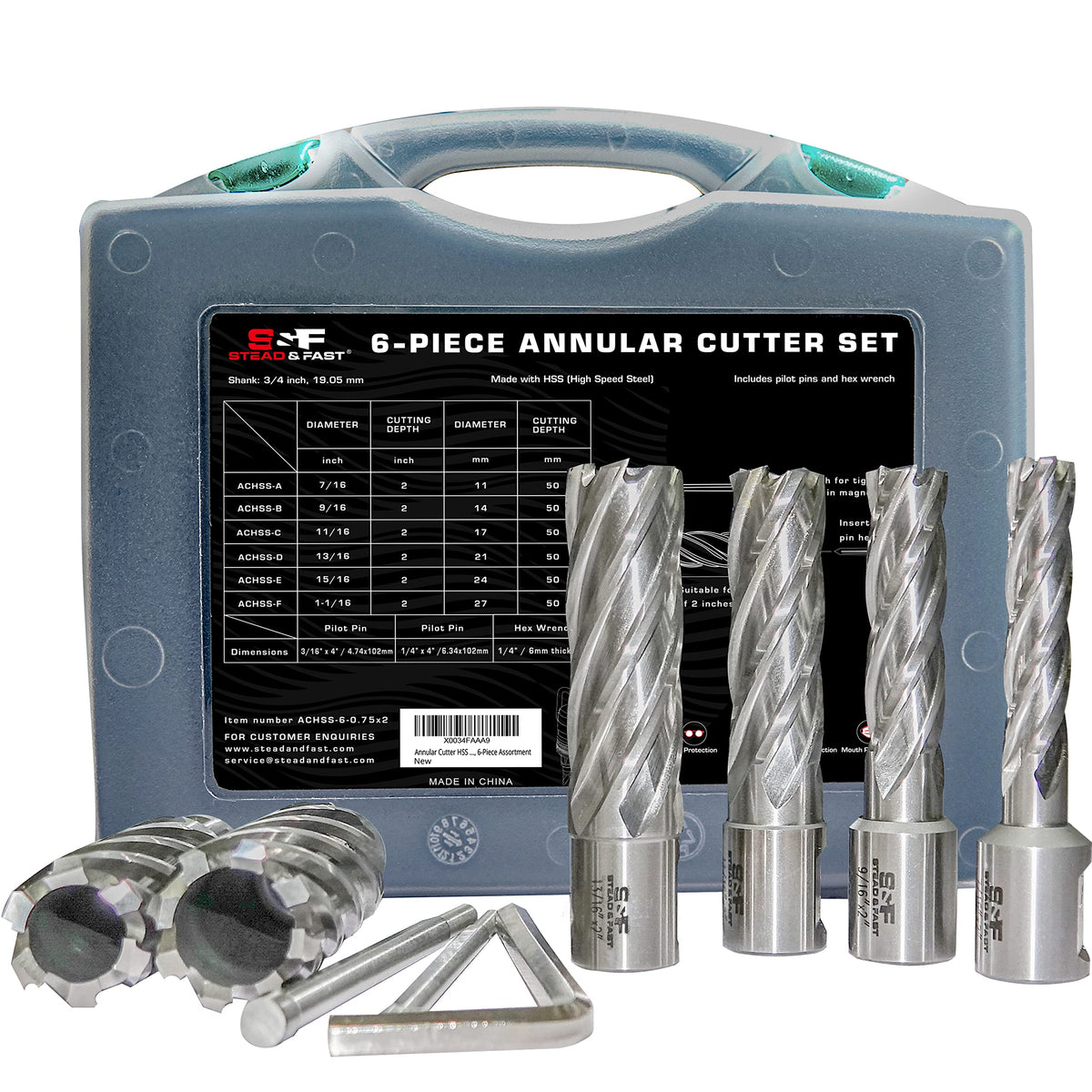 S&F STEAD & FAST Annular Cutter Set 6 Pcs, Diameter 1/2 to 1-1/16", DOC 2"