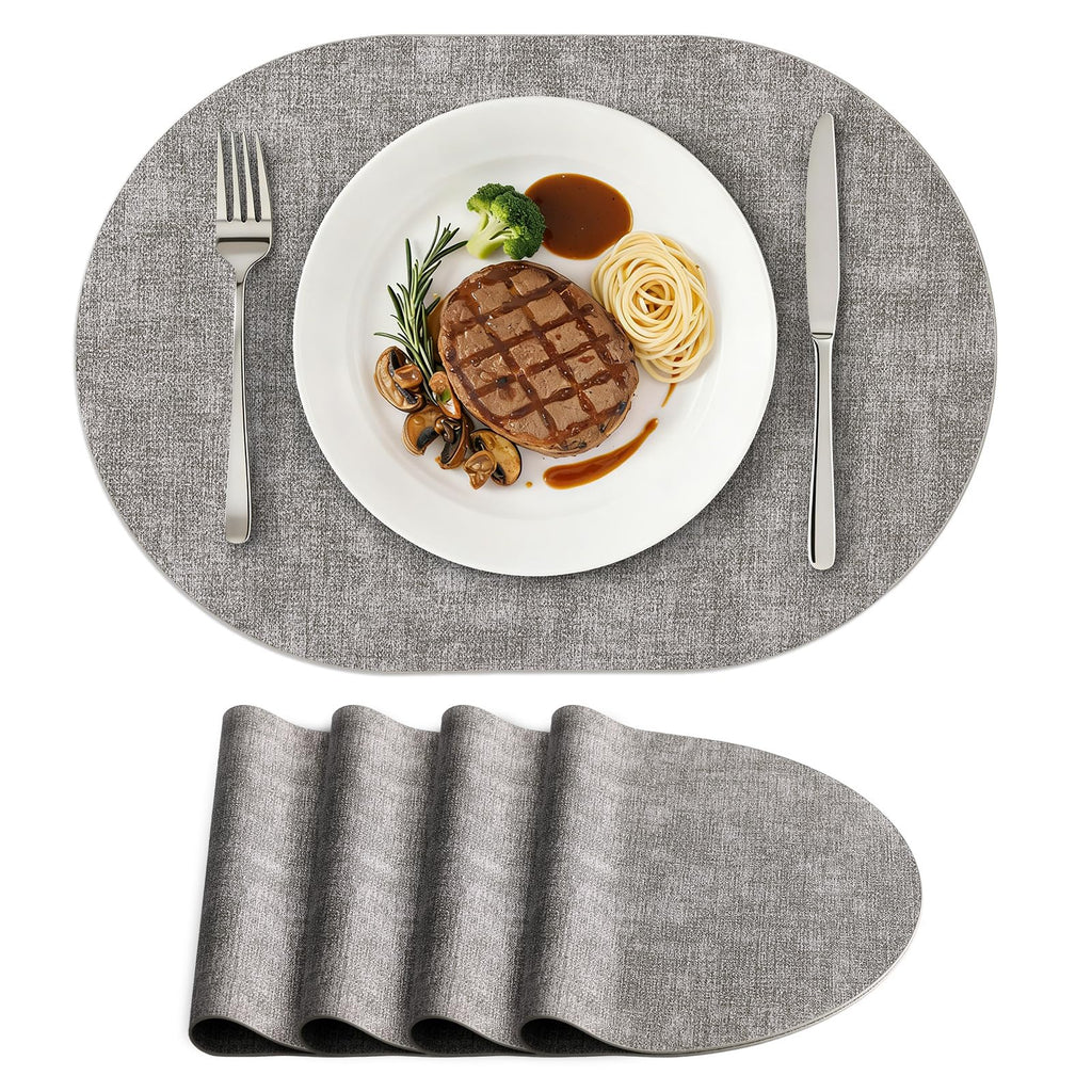 Heat Resistant Oval Placemats Set of 4, Light Grey
