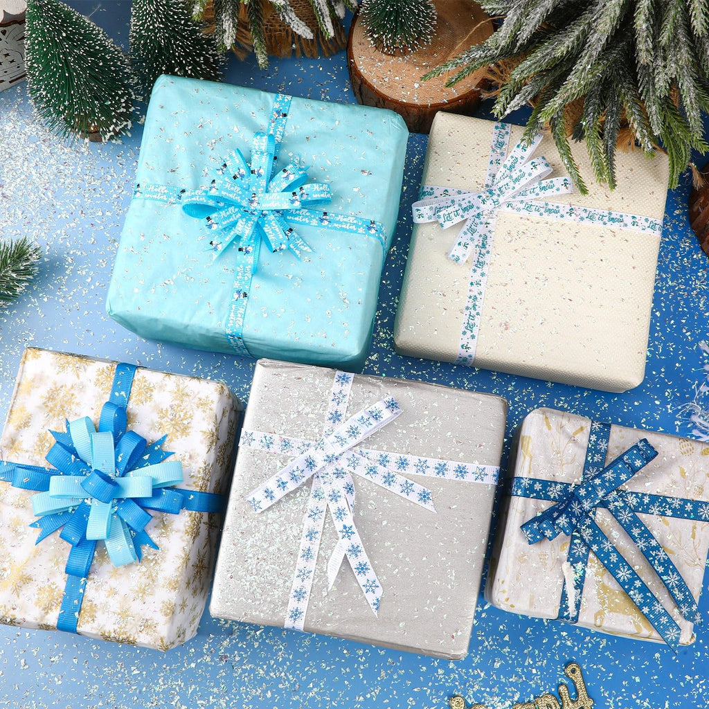 Winter Ribbons for Gift Wrapping, 6 Rolls 60 Yards Christmas Ribbon