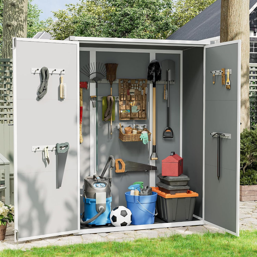 51 Cu.ft Resin Outdoor Storage Shed with Floor, Weatherproof Vertical Plastic Tool Shed for
