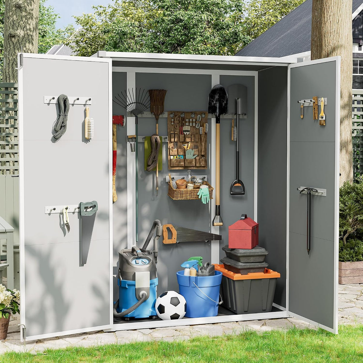 51 Cu.ft Resin Outdoor Storage Shed with Floor, Weatherproof Vertical Plastic Tool Shed for