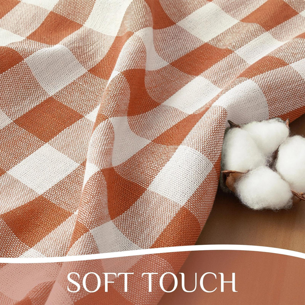 Fall Gingham Rectangle Tablecloth with Tassel, Orange, 55" x 84"