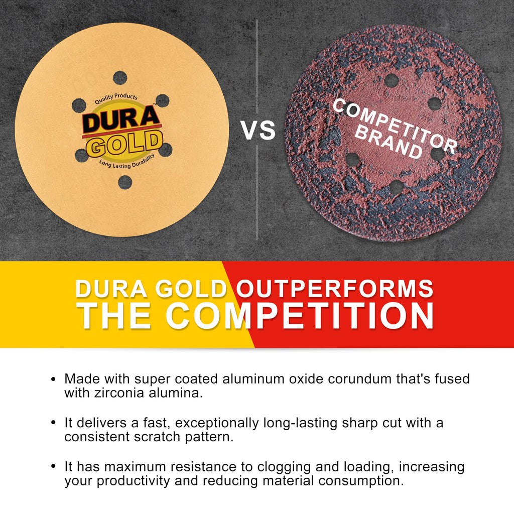 Dura-Gold 6" Gold Sanding Discs, 600 Grit, Box of 50, 6 Hole Pattern, H & L