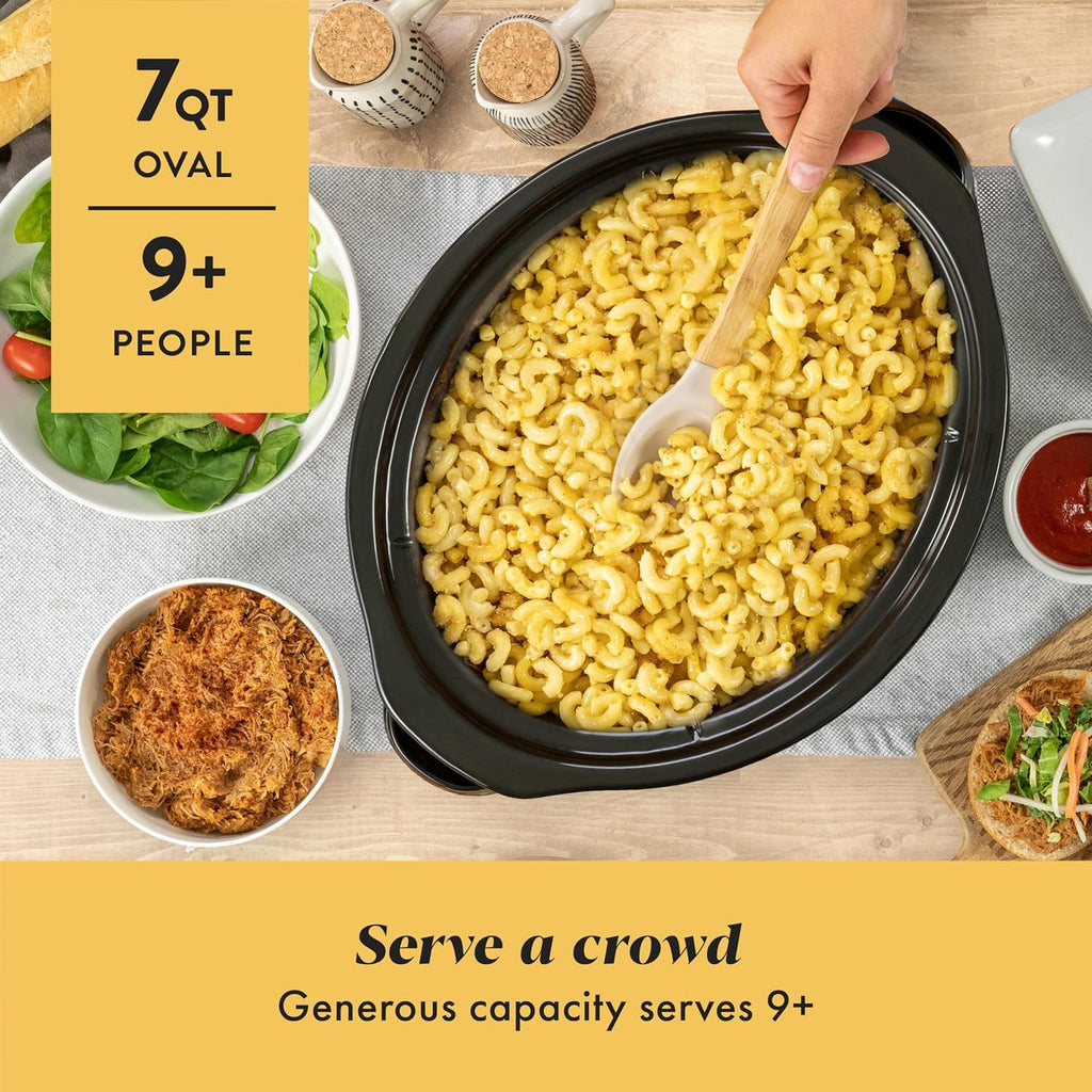 7-Quart Manual Slow Cooker, Family Size Serves 8+ People & Fits 6-lb Roast, Removable Stoneware with Warming Setting