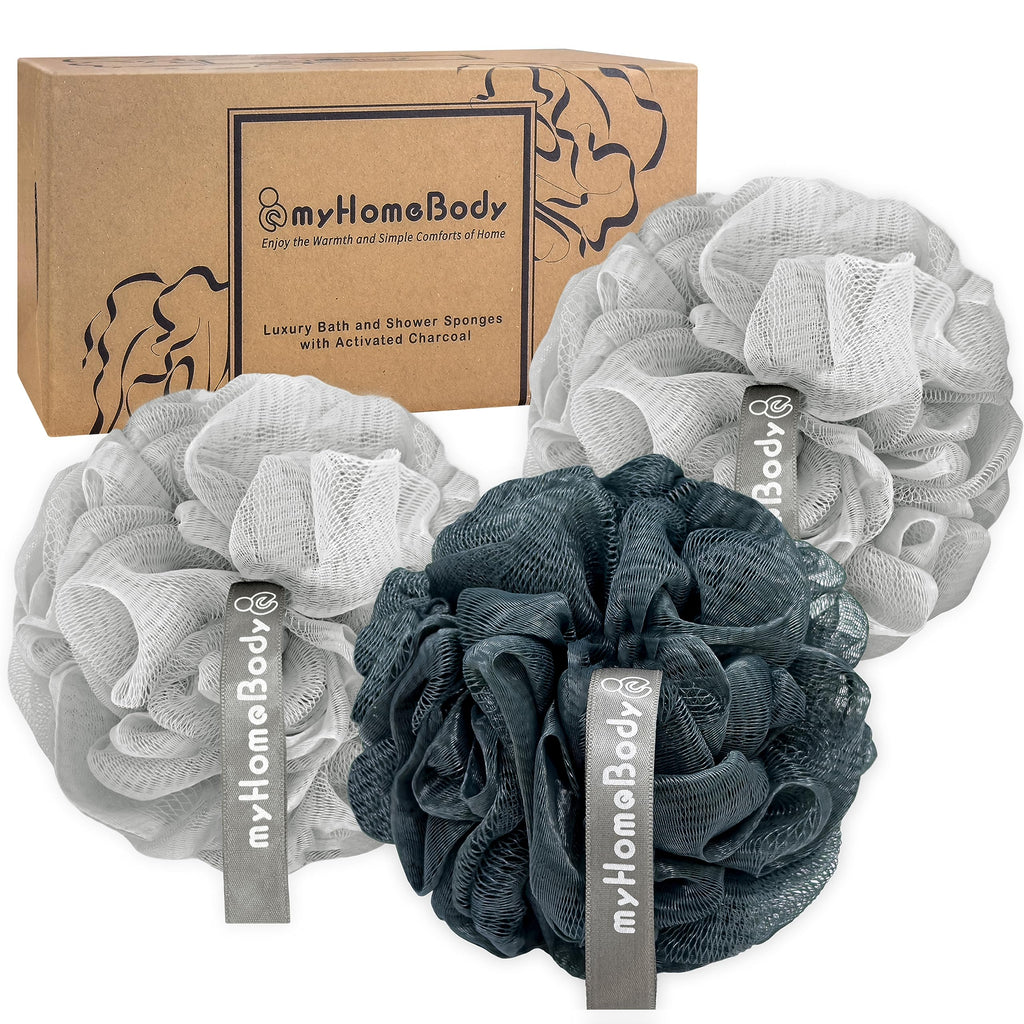 60g Loofah Sponge, 2 Fog Gray + 1 Midnight Blue, 3 Pack