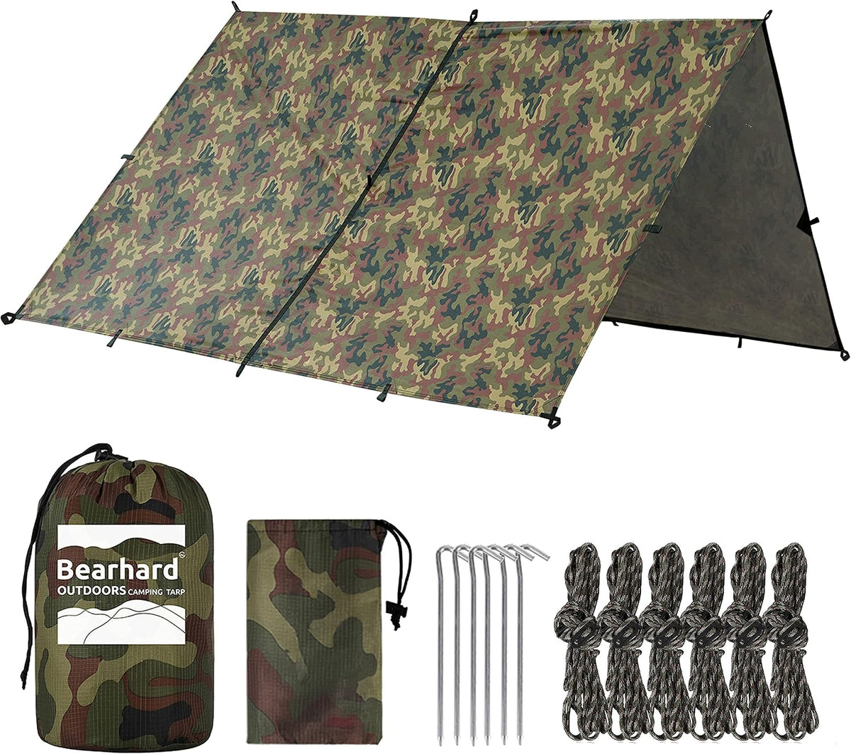 Waterproof Camping Tarp, Lightweight Hammock Rain Fly, UV Protection and PU 3000mm Waterproof Backpacking Tarp, Tent