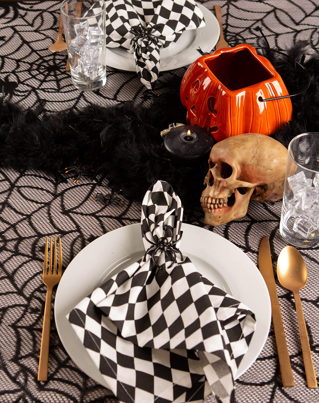 Black Lace Overlay Tabletop Collection Gothic Halloween Decor, Tablecloth, 54x72, Spider Web