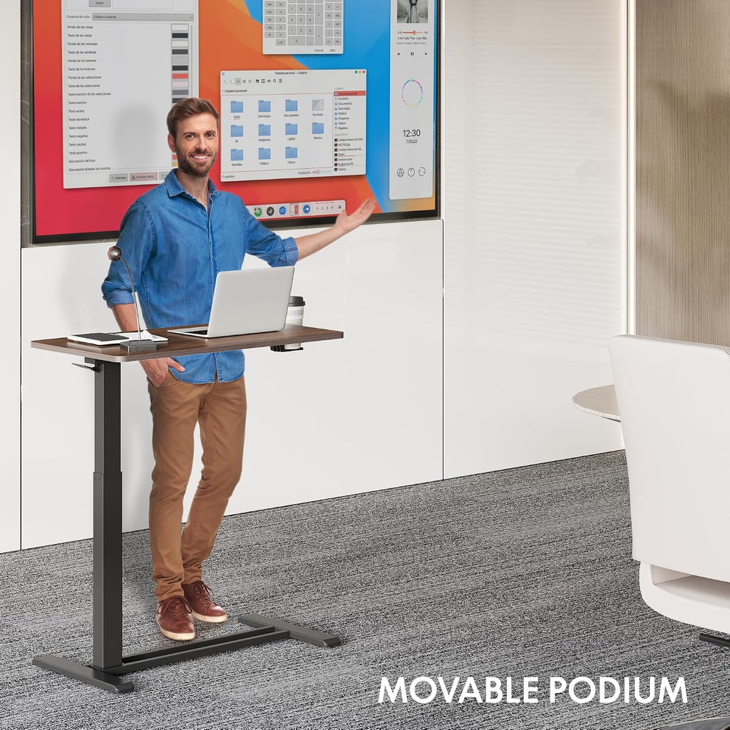 H7 32" Pneumatic Height-Adjustable Overbed Table with Wheels