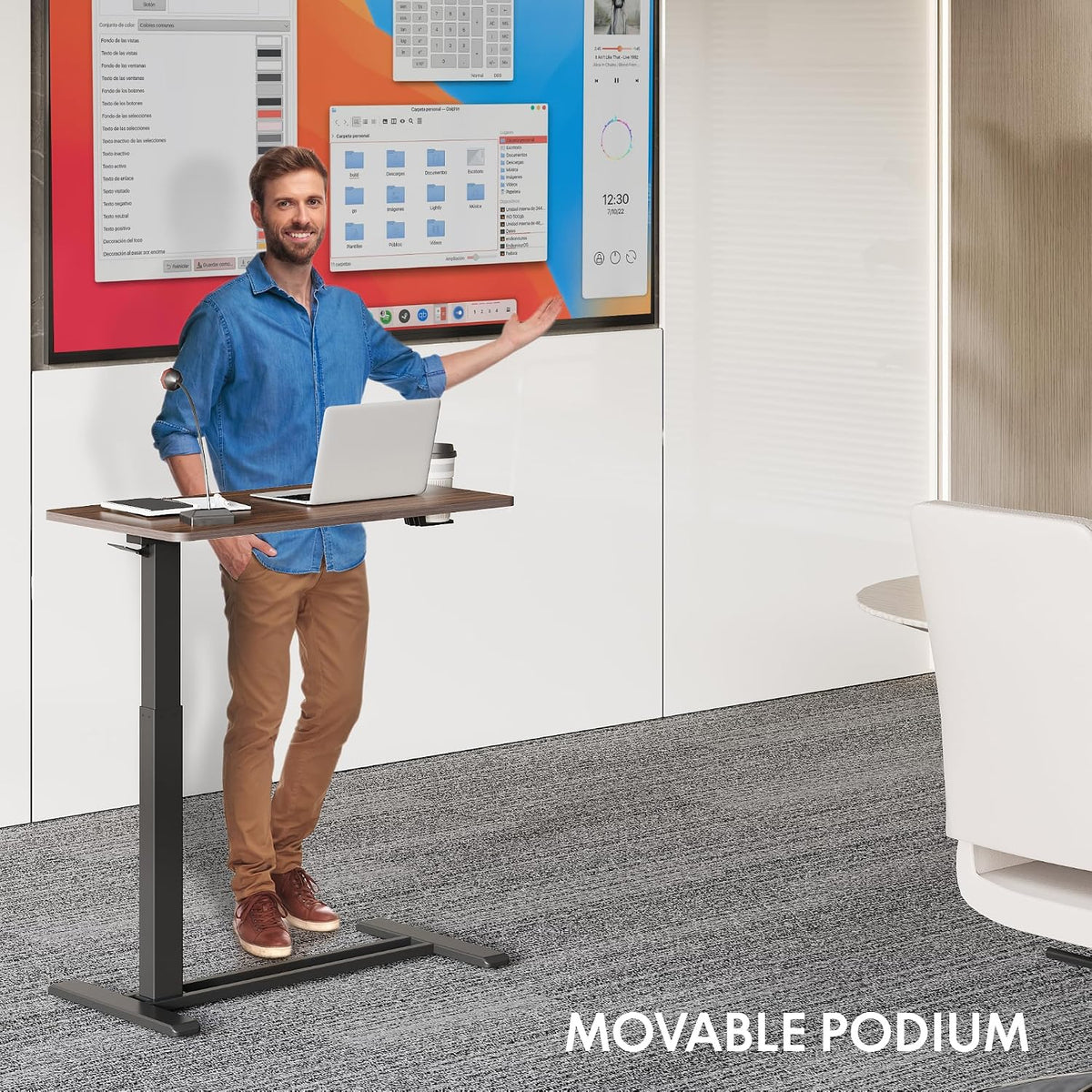 H7 32" Pneumatic Height-Adjustable Overbed Table with Wheels