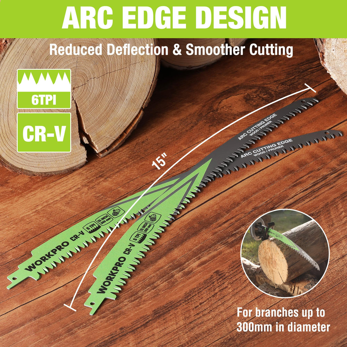 WORKPRO 15-Inch Arc Edge Reciprocating Saw Blades, 6TPI for Pruning, 5 Pack