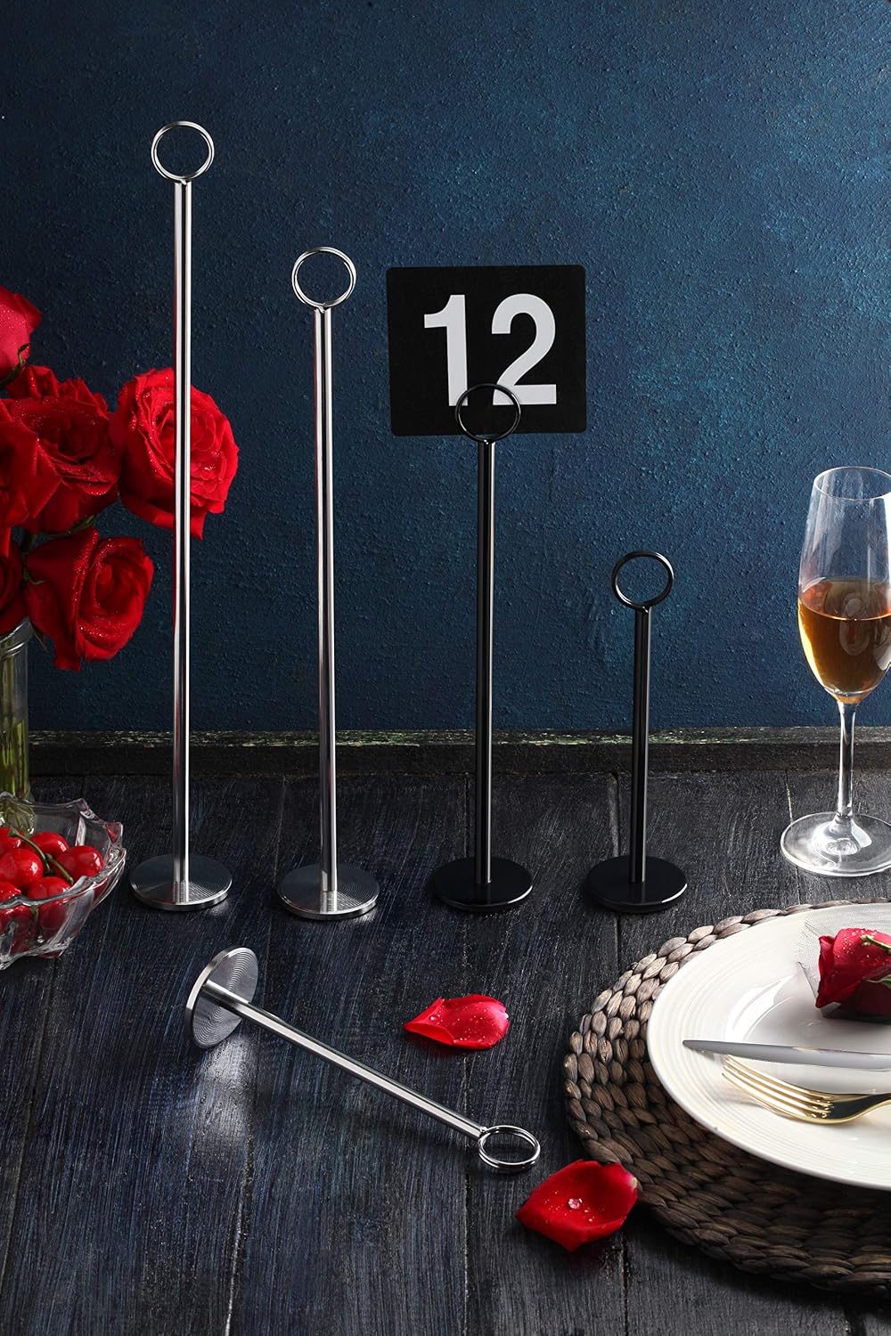 23244 Steel Ring-Clip Table Number Holder/Number Stand/Place Card Holder, Set of 12, 12-Inch