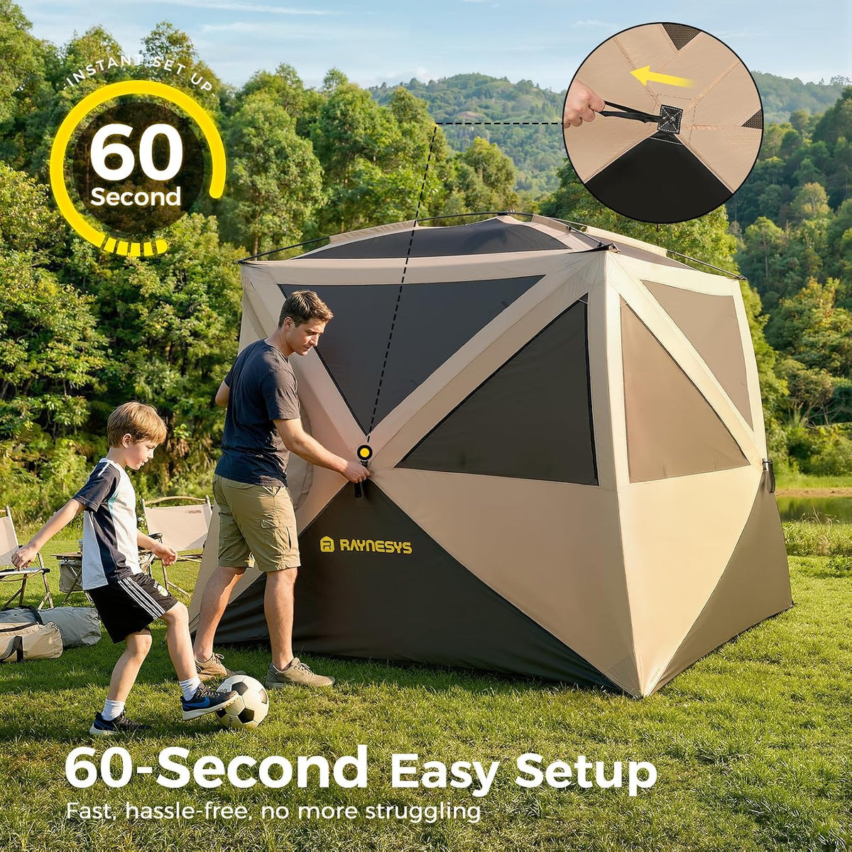 4 Person Camping Tent, Setup in 60 Seconds, Waterproof,Pop up Tents | Instant setup in 60 Seconds,Spacious