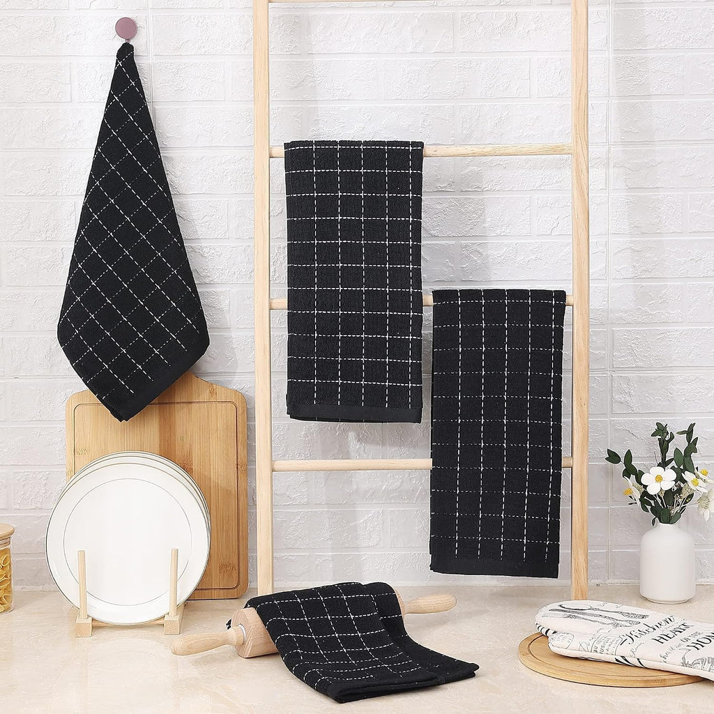 100% Cotton Terry Kitchen Towels, 2 Pack, Black | Ultra Soft and Absorbent Dish Towels for Kitchen, Suitable for
