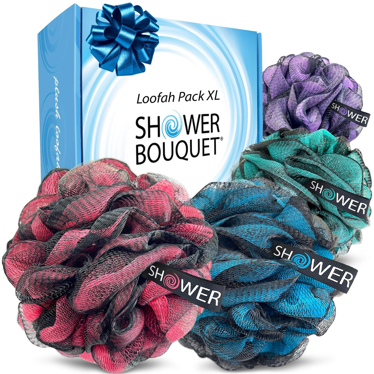 Loofah-Charcoal Bath-Sponge XL-Color-4-Pack Extra-Large 75g