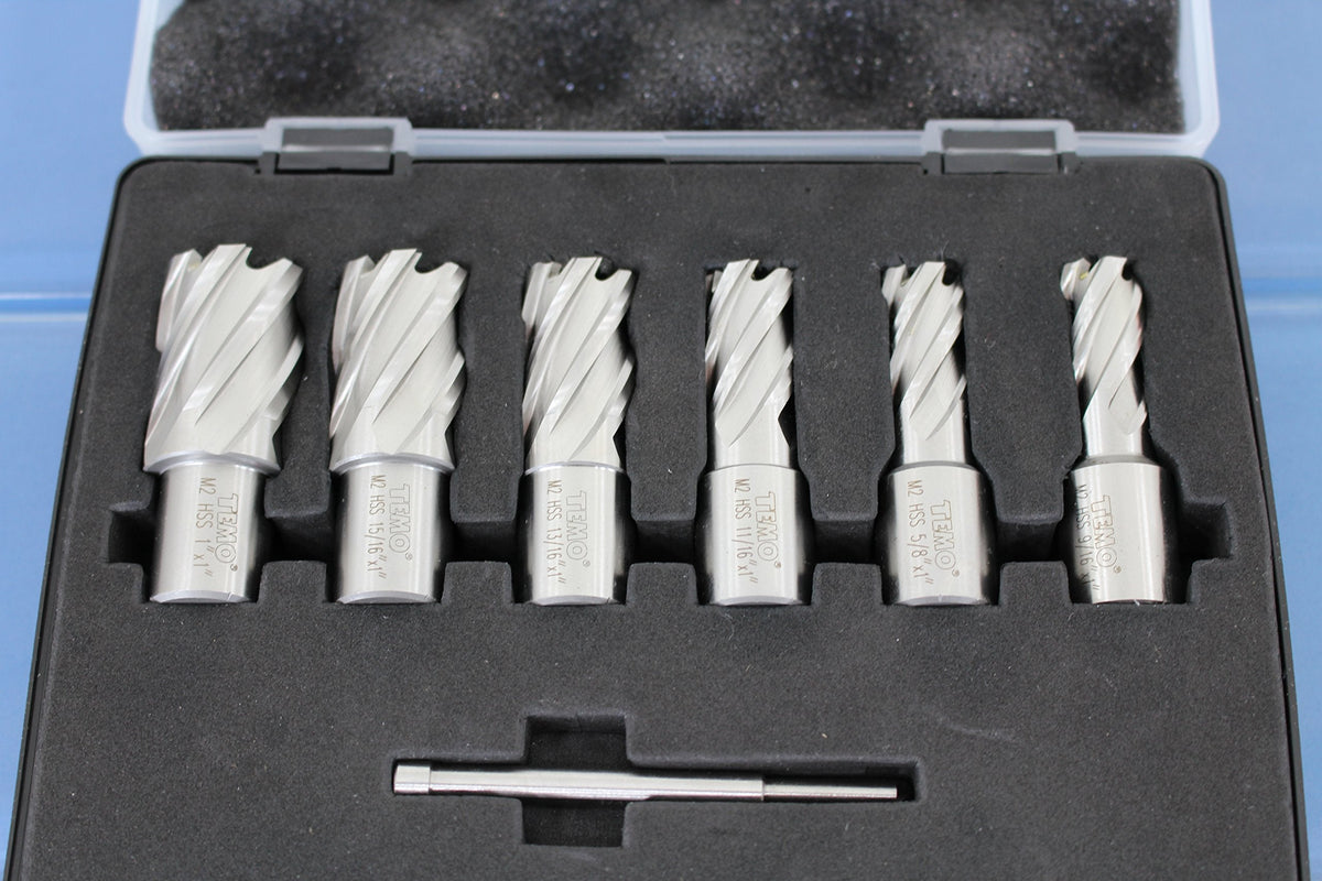 TEMO 6p M2 9/16" to 1" Annular Cutter Kit Set: Weldon Shank, One Pilot Pin