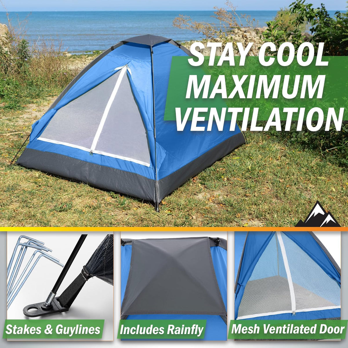 2 Person Camping Tent with Rain Fly and Carrying Bag – Lightweight Outdoor Pop Up Tents for Camping Essentials, Music