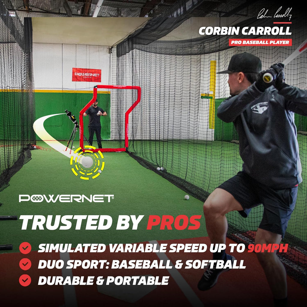 Launch F-lite Softball & Baseball Pitching Machine, Dimpled Practice Balls, Bucket of Baseballs, Coaching Bucket