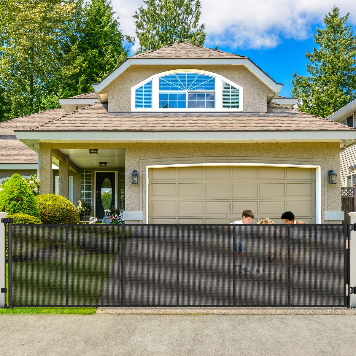 250" Extra-Wide Retractable Indoor Mesh Pet & Child Safety Gate with One-Hand Safety Lock for Wide Openings, Patios & Stairways