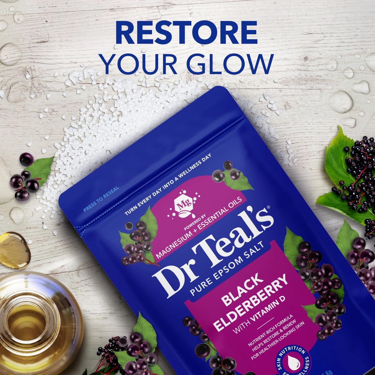 Epsom Salt Magnesium Soak, Black Elderberry, 3 lbs