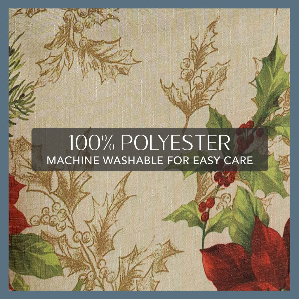 Festive Poinsettia Holiday Fabric Tablecloth, Multicolor - 60" W x 84" L