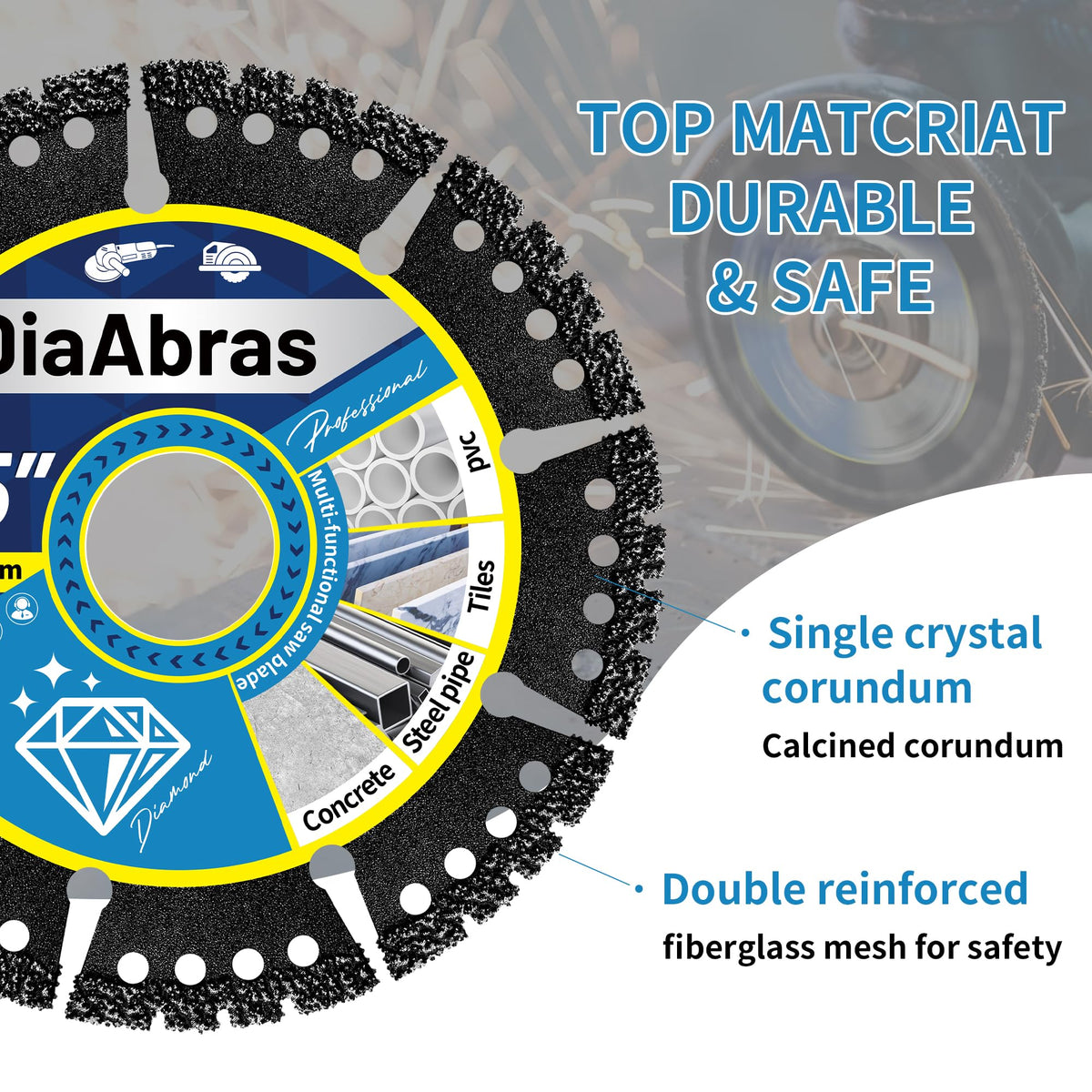 3-Pack 5" Diamond Multi-Purpose Saw Blades,Diamond Blade for Heavy Duty Angle Grinder Versatile Cutting Discs 7/8" Arbor for Metal Tile Marble Quartz Stone Metal Plastic Wet or Dry Use