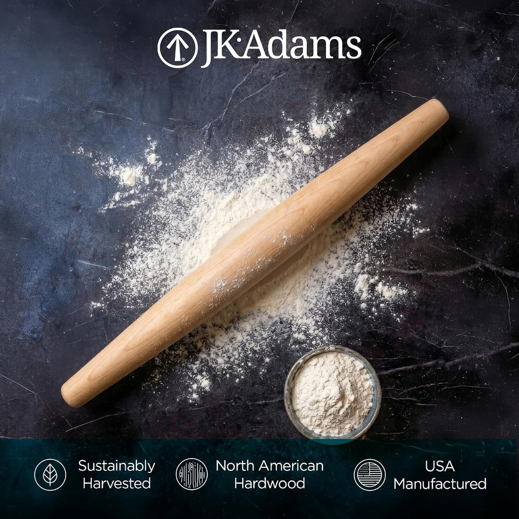 French Tapered Rolling Pin, Wooden Baking Dowel, 20.5" x 1.75"