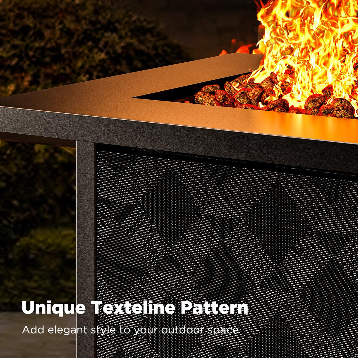 Propane Fire Pits 28″ Outdoor Gas Fire Pit, 50,000 BTU Square Fire Pit Table with Lava Rocks, 2-in-1 Fire Table with