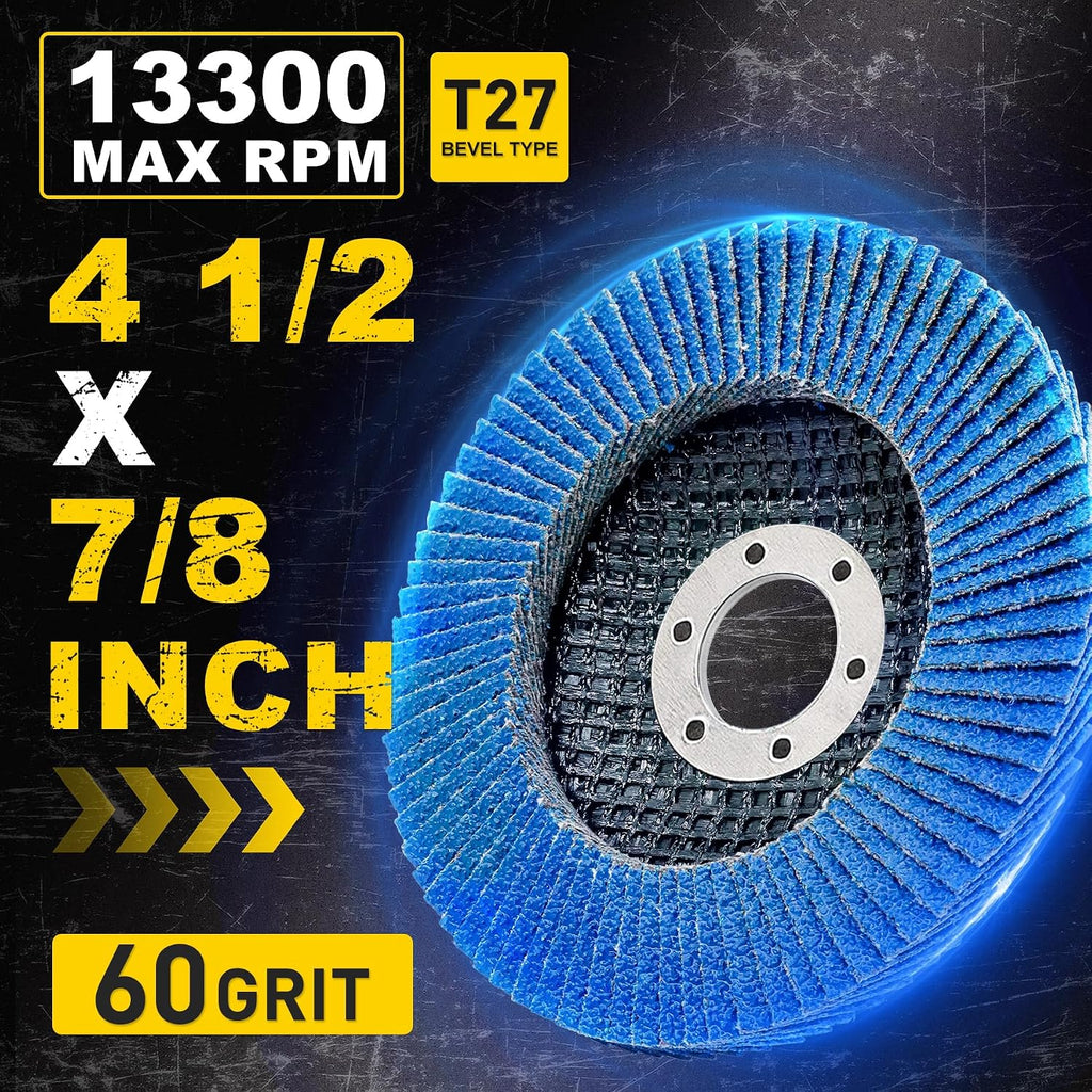 Flap Discs 4 1/2 for Angle Grinder, 12 Pcs Flap Discs 60 Grit, 4.5" x 7/8" High Density Zirconia Type 27 Flap Sanding Disc for Grinding, Rust Removal, Sanding and Finishing - 12 Packs